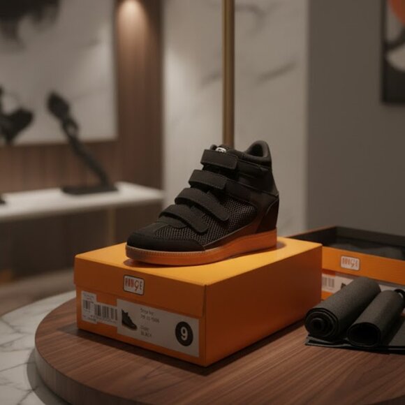 Black Stylish Fishnet Wedge High Top Sneakers with Velcro Straps & Rubber Sole 9 - Picture 2 of 5